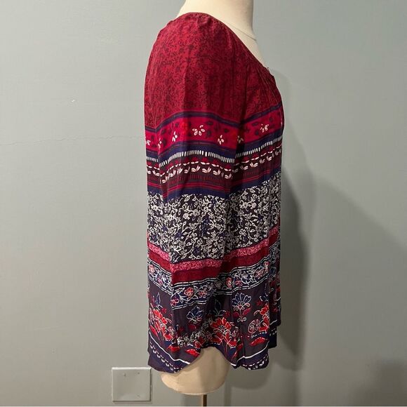 Beach Lunch Lounge Maroon And Navy Floral Boho Peasant Top Size Small - Picture 4 of 9